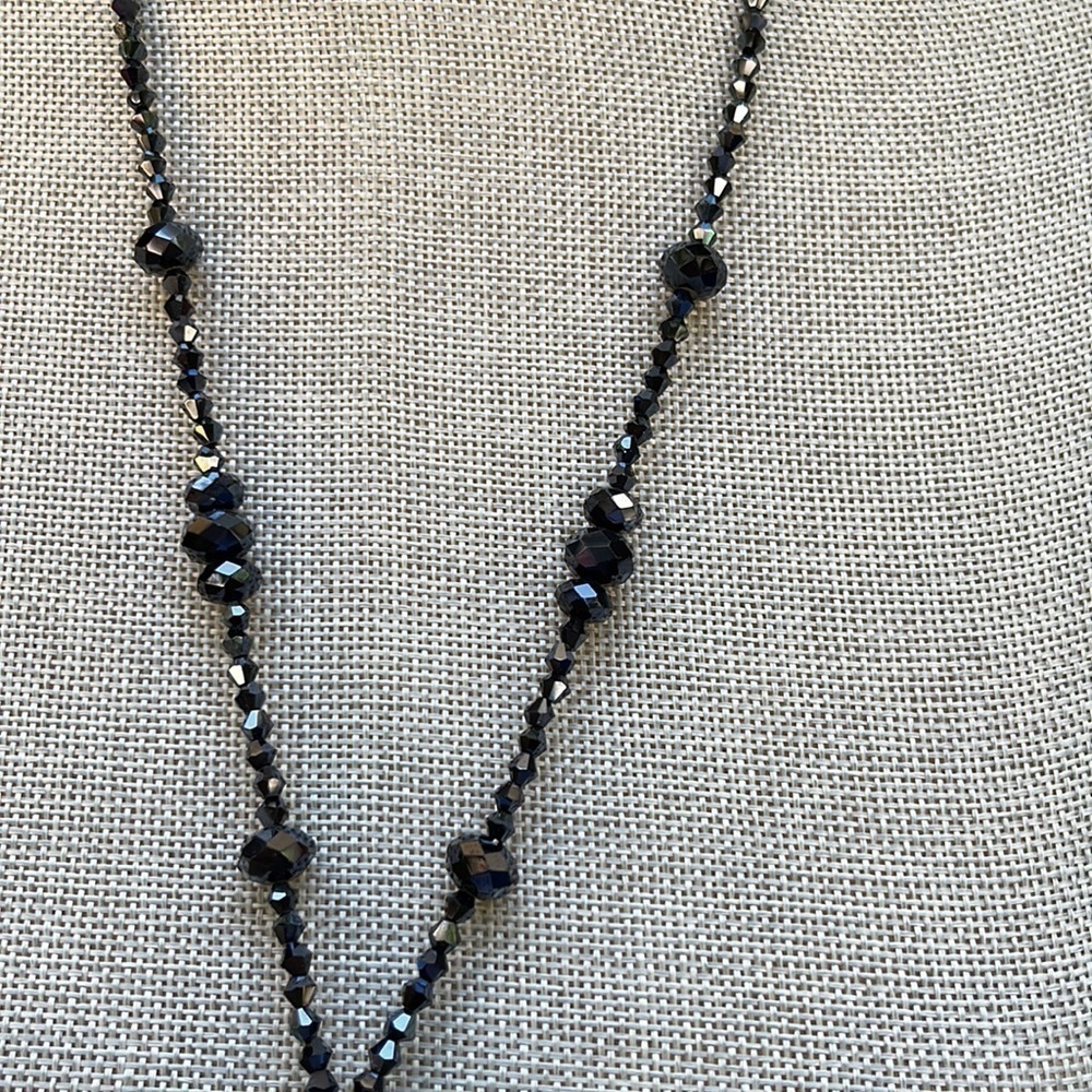 HANDMADE Swarovski Crystals Drop Necklace Charcoal with Silver 40 Inches Long - Picture 5 of 9